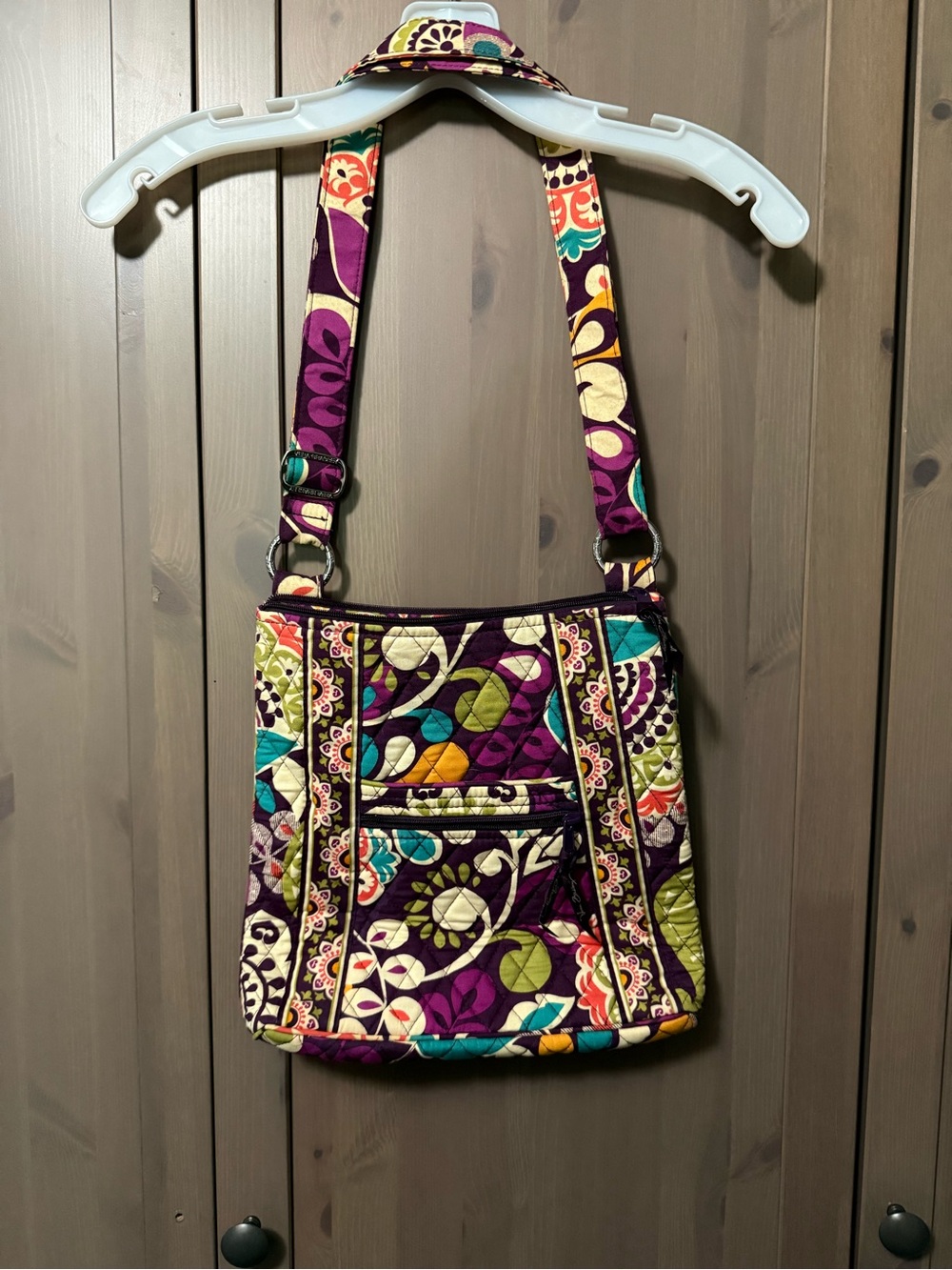 Vera Bradley Purple Quilted Floral Crossbody with Teal & Lime Accents